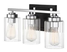Savoy House 8-2154-3-67 - Redmond 3-Light Bathroom Vanity Light in Matte Black with Polished Chrome Accents