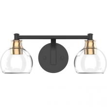  E20067-017 - Jinky 2-Light Black Vanity Light With Clear Globe Shades And Gold Accents W16" X D6” X H6”
