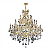  W83003G38 - Maria Theresa 28-Light Gold Finish Crystal Chandelier Three 3 Tier 38 in. Dia x 42 in. H Three 3 Tie