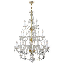  W83099G38 - Provence 21-Light Gold Finish and Clear Crystal Chandelier 38 in. Dia x 54 in. H Three 3 Tier Large