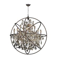  W83191C33-GT - Armillary 13-Light dark Bronze Finish and Golden Teak Crystal Foucault's Orb Chandelier 33 in. D