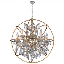 W83191MG33-CL - Armillary 13-Light Matte Gold Finish and Clear Crystal Foucault's Orb Chandelier 33 in. Dia x 35