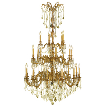  W83311FG38-GT - Windsor 25-Light French Gold Finish and Golden Teak Crystal Chandelier 38 in. Dia x 62 in. H Three 3
