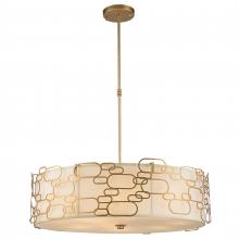  W83445MG31 - Montauk 12-Light Matte Gold Finish Pendant Light with Ivory Linen drum Shade 31 in. Dia x 9 in. H La