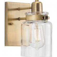  P300045-163 - Calhoun Collection  One-Light Vintage Brass Clear Glass Farmhouse Bath Vanity Light