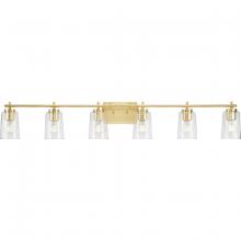  P300372-012 - Adley Collection Six-Light New Traditional Satin Brass Clear Glass Bath Vanity Light