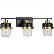  P300424-31M - Beckner Collection Three-Light Matte Black Clear Glass Urban Industrial Bath Light