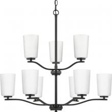  P400351-31M - Adley Collection Nine-Light Matte Black Etched White Glass New Traditional Chandelier