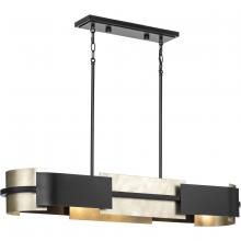  P400352-31M - Lowery Collection Four-Light Industrial Luxe Linear Chandelier with Aged Silver Leaf Accent