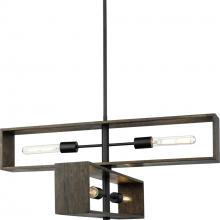  P400370-31M - Boundary Collection Four-Light Matte Black Roasted Chicory Modern Chandelier
