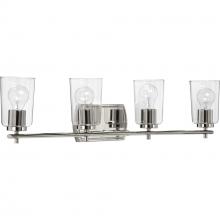  P300157-104 - Adley Collection Four-Light Polished Nickel Clear Glass New Traditional Bath Vanity Light