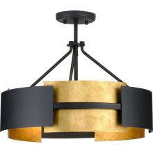  P350203-031 - Lowery Collection Three-Light Textured Black/Distressed Gold Convertible Semi-Flush Ceiling or Hangi