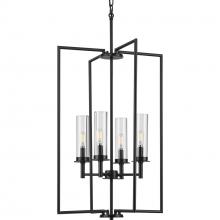  P500315-031 - Kellwyn Collection Four-Light Matte Black and Clear Glass Transitional Style Foyer Pendant Light