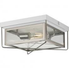  P550069-135 - Barlowe Collection Two-Light Stainless Steel and Clear Seeded Glass Farmhouse Style Flush Mount Ceil