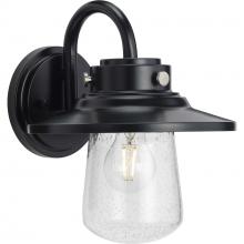  P560263-031 - Tremont Collection One-Light Matte Black and Clear Seeded Glass Farmhouse Style Medium Outdoor Wall