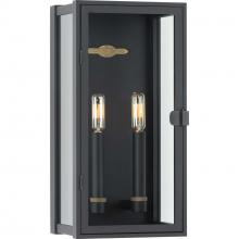 Progress P560268-031 - Stature Collection Two-Light Textured Black and Clear Glass Transitional Style Medium Outdoor Wall L