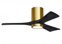  IR3HLK-BRBR-BK-42 - Irene-3HLK three-blade flush mount paddle fan in Brushed Brass finish with 42” solid matte black