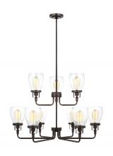  3214509-710 - Belton transitional 9-light indoor dimmable ceiling chandelier pendant light in bronze finish with c