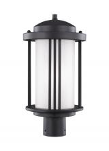  8247901-12 - Crowell contemporary 1-light outdoor exterior post lantern in black finish with satin etched glass s