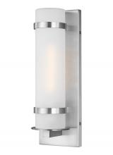  8518301-04 - Alban modern 1-light outdoor exterior small round wall lantern in satin aluminum silver with etched
