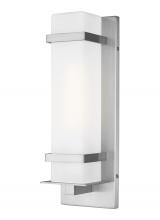  8520701-04 - Alban modern 1-light outdoor exterior small square wall lantern in satin aluminum silver with etched