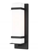  8520701-12 - Alban modern 1-light outdoor exterior small wall lantern in black finish with etched opal glass shad