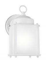  8592001-15 - New Castle traditional 1-light outdoor exterior wall lantern sconce in white finish with satin etche