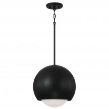  351611BI - 1-Light Circular Globe Pendant in Black Iron with Soft White Glass