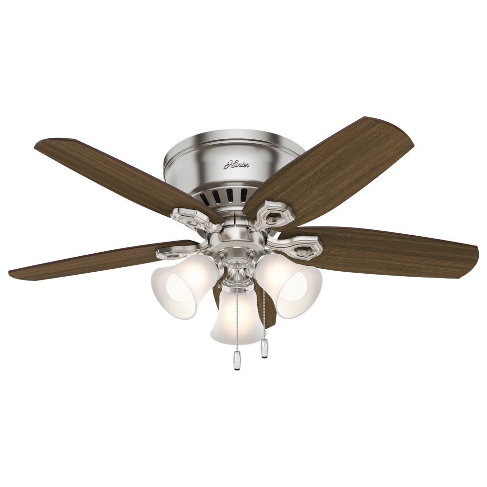 Hunter 42 inch Builder Brushed Nickel Low Profile Ceiling Fan with LED Light Kit and Pull Chain