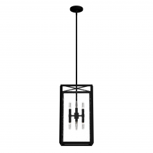  19263 - Hunter Felippe Natural Black Iron with Seeded Glass 8 Light Pendant Ceiling Light Fixture
