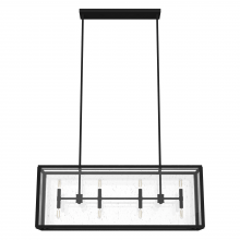  19267 - Hunter Felippe Natural Black Iron with Seeded Glass 8 Light Chandelier Ceiling Light Fixture