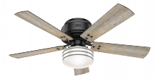 55080 - Hunter 52 inch Cedar Key Matte Black Low Profile Damp Rated Ceiling Fan with LED Light Kit and Handh