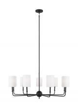  3109309-112 - Foxdale transitional 9-light indoor dimmable chandelier in midnight black finish with white linen fa