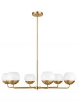  3168106EN3-848 - Alvin modern LED 6-light indoor dimmable chandelier in satin brass gold finish with white milk glass