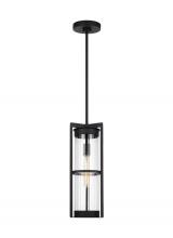  6226701-12 - Alcona transitional 1-light outdoor exterior pendant lantern in black finish with clear fluted glass
