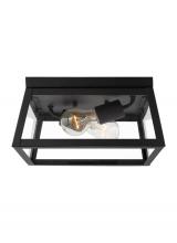  7848402-12 - Founders modern 2-light outdoor exterior ceiling flush mount in black finish with clear glass panels