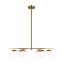  EC1246BBS - Lune modern large indoor dimmable 6-light chandelier in a burnished brass finish and milk white glas