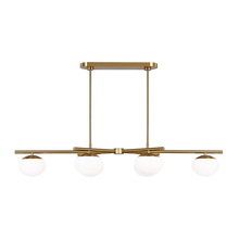  EC1264BBS - Lune modern medium indoor dimmable 4-light linear chandelier in a burnished brass finish and milk wh