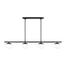  EC1276AI - Lune modern large indoor dimmable 6-light linear chandelier in an aged iron finish and milk white gl