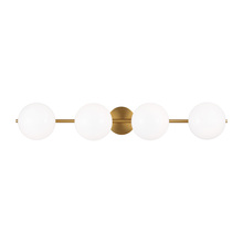  EV1014BBS - Lune mid-century indoor dimmable 4-light vanity in a burnished brass finish with a milk white glass
