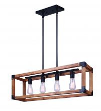  ICH756A04BKW32 - MOSS, MBK + Real Wood Color, 4 Lt 31.75" Rod Chandelier, 60W Type A