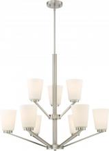  60/6249 - Nome - 9 Light Chandelier with Satin White Glass - Brushed Nickel Finish