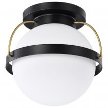  60/7771 - Lakeshore 1 Light Medium Flush; Matte Black & Natural Brass Finish; White Opal Glass