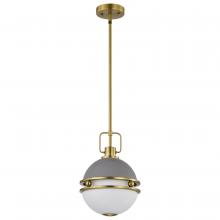  60/7875 - Everton 1 Light Pendant; 10 Inches; Matte Gray & Brass Finish; Etched Opal Glass