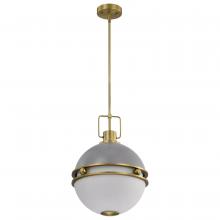 60/7877 - Everton 2 Light Pendant; 14 Inches; Matte Gray and Brass Finish; Etched Opal Glass