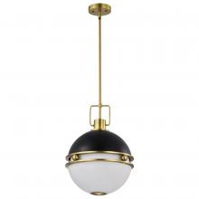  60/7878 - Everton 2 Light Pendant; 14 Inches; Matte Black & Brass Finish; Etched Opal Glass