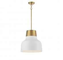  M70115WHNB - 1-Light Pendant in White with Natural Brass